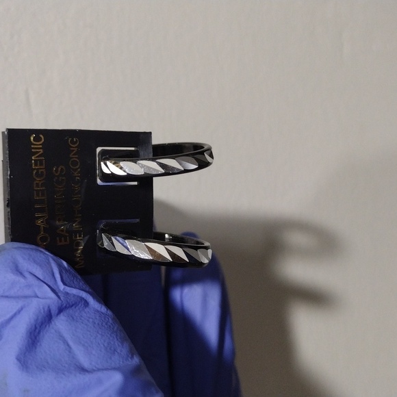 Women's Stunning Dainty Silver-tone & Black Open Hoop Design Earrings, #1 - Picture 3 of 6